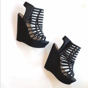 Sheikh Black Strapy Wedges